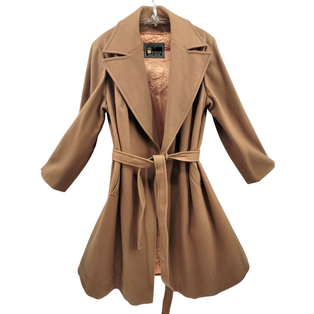 Vintage Carven Hong Kong Brown Wool Tie Front Swing Coat Tailored Chic Poetcore